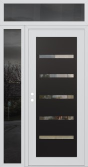 Diamond C7 52" x 96" white/white clear Glass Panel black RHI with Sidelite and Transom mirrored Glass