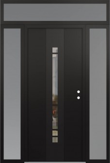DIAMOND A3 64" X 96" BLACK/BLACK CLEAR GLASS PANEL BLACK LHI WITH 2 SIDELITES AND TRANSOM FROSTED GLASS