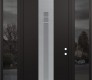 Modern Steel Front Door DIAMOND A4 64" X 96" BLACK/WHITE FROSTED GLASS PANEL STAINLESS STEEL LHI WITH 2 SIDELITES AND TRANSOM MIRRORED GLASS