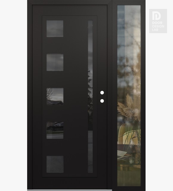 Modern Steel Front Door Diamond C3 50" x 80" black/black mirrored Glass Panel black LHI with Sidelite clear Glass