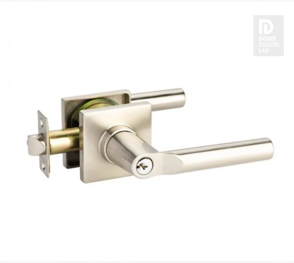 EMTEK HANOVER LEVER WITH SQUARE ROSETTE SINGLE CYLINDER 5122 SATIN NICKEL US15 for Steel Front Doors