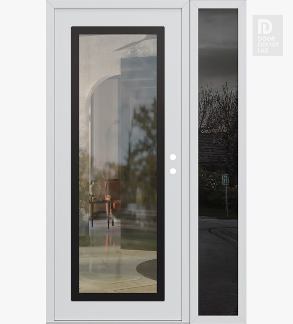 Modern Steel Front Door Diamond C1 50" x 80" white/white clear Glass Panel black LHI with Sidelite mirrored Glass