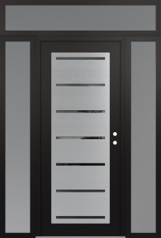 Diamond C11 60" x 96" black/black mirrored Glass Panel stainless steel LHI with 2 Sidelites and Transom frosted Glass