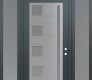 Modern Steel Front Door Diamond C3 60" x 96" anthracite/anthracite frosted Glass Panel stainless steel LHI with 2 Sidelites and Transom frosted Glass