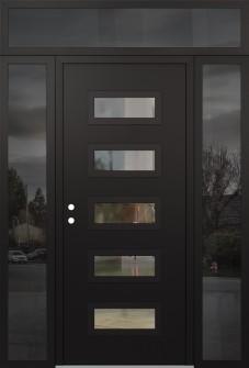Diamond D1 64" x 96" black/black clear Glass Panel black RHI with 2 Sidelites and Transom mirrored Glass
