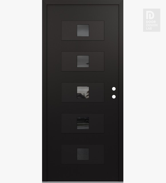 Modern Steel Front Door Diamond D8 36" x 80" black/black mirrored Glass Panel black LHI