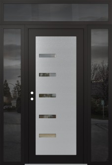Diamond C8 64" x 96" black/black clear Glass Panel stainless steel RHI with 2 Sidelites and Transom mirrored Glass