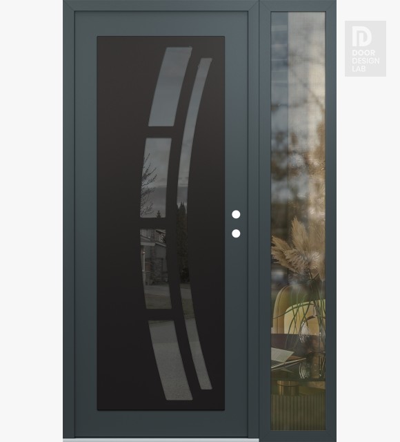 Modern Steel Front Door Diamond C12 52" x 80" anthracite/anthracite mirrored Glass Panel black LHI with Sidelite clear Glass