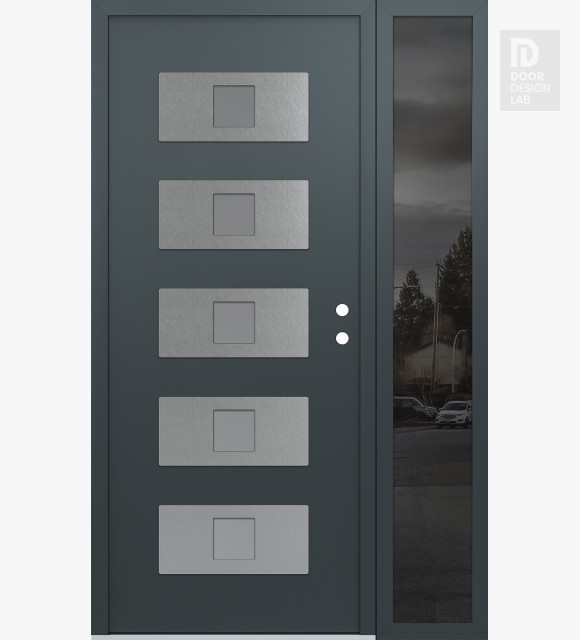 Modern Steel Front Door Diamond D8 50" x 80" anthracite/anthracite frosted Glass Panel stainless steel LHI with Sidelite mirrored Glass