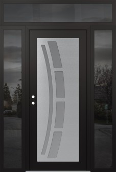 Diamond C12 60" x 96" black/white frosted Glass Panel stainless steel RHI with 2 Sidelites and Transom mirrored Glass