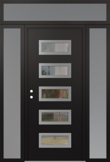 Diamond D1 68" x 96" black/black clear Glass Panel stainless steel RHI with 2 Sidelites and Transom frosted Glass