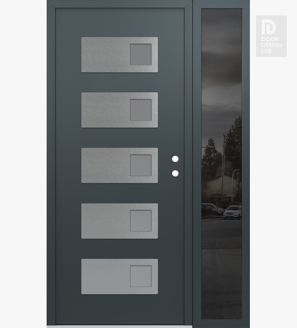 Modern Steel Front Door Diamond D2 48" x 80" anthracite/anthracite frosted Glass Panel stainless steel LHI with Sidelite mirrored Glass