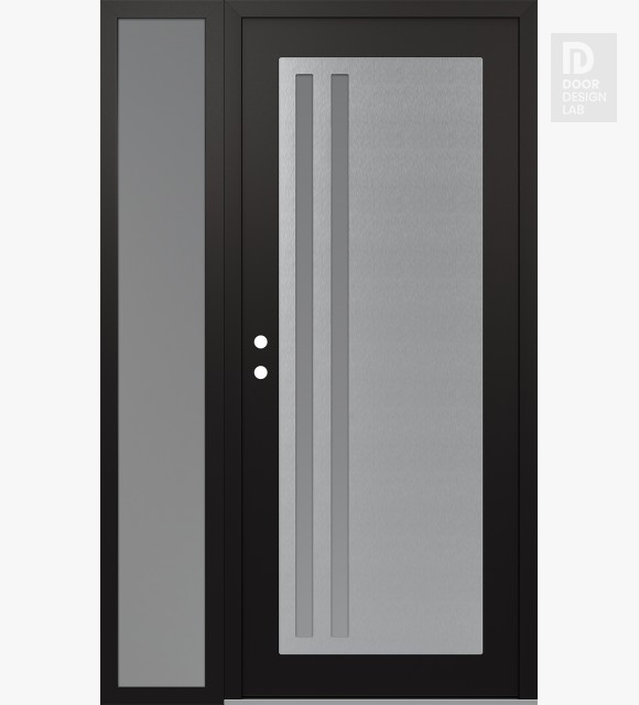 Modern Steel Front Door Diamond C6 50" x 80" black/white frosted Glass Panel stainless steel RHI with Sidelite frosted Glass