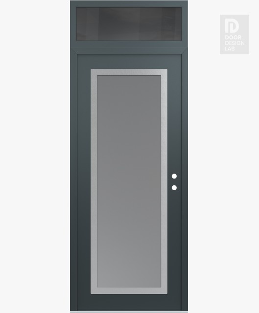 Modern Steel Front Door Diamond C1 36" x 96" anthracite/anthracite frosted Glass Panel stainless steel LHI with Transom mirrored Glass
