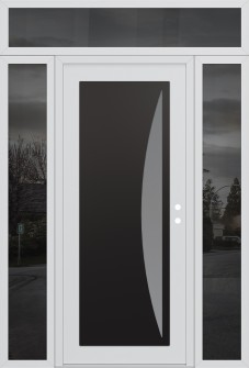 Diamond C13 68" x 96" white/white frosted Glass Panel black LHI with 2 Sidelites and Transom mirrored Glass