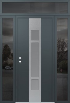 DIAMOND A9 64" X 96" ANTHRACITE/ANTHRACITE FROSTED GLASS PANEL STAINLESS STEEL RHI WITH 2 SIDELITES AND TRANSOM MIRRORED GLASS