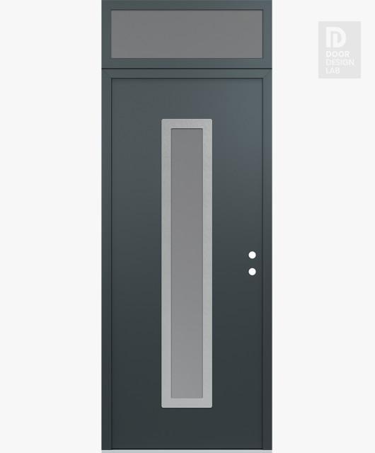 Modern Steel Front Door DIAMOND A11 36" X 96" ANTHRACITE/ANTHRACITE FROSTED GLASS PANEL STAINLESS STEEL LHI WITH TRANSOM FROSTED GLASS