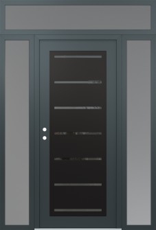 Diamond C11 64" x 96" anthracite/anthracite mirrored Glass Panel black RHI with 2 Sidelites and Transom frosted Glass