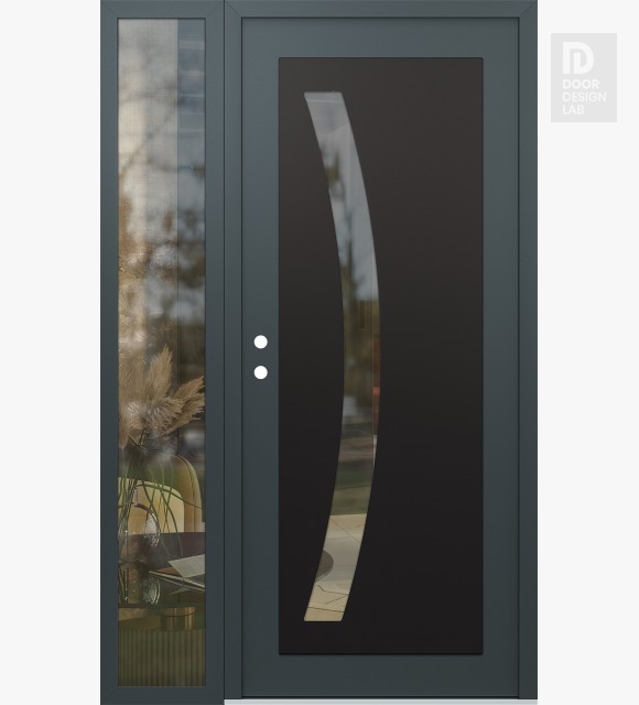 Modern Steel Front Door Diamond C4 50" x 80" anthracite/anthracite clear Glass Panel black RHI with Sidelite clear Glass