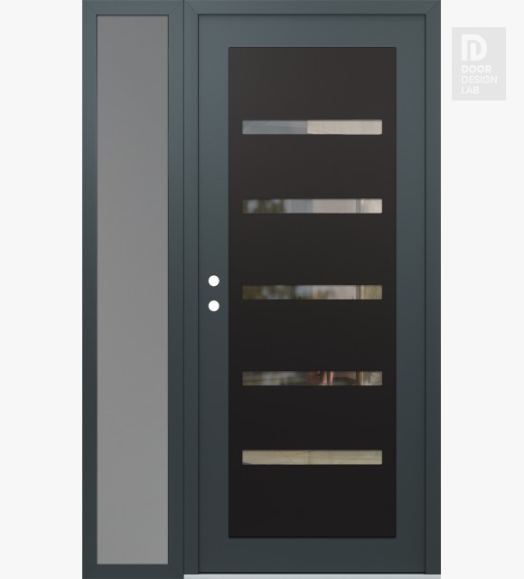 Modern Steel Front Door Diamond C7 52" x 80" anthracite/anthracite clear Glass Panel black RHI with Sidelite frosted Glass