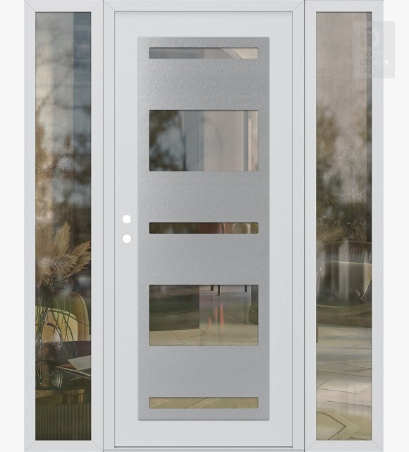 Modern Steel Front Door Diamond C10 60" x 80" white/white clear Glass Panel stainless steel RHI with 2 Sidelites clear Glass