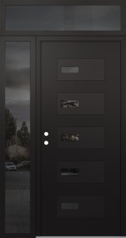 Diamond D7 52" x 96" black/black Mirrored Glass Panel black RHI with Sidelite and Transom Mirrored Glass