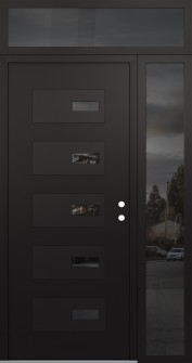 Diamond D7 50" x 96" black/black mirrored Glass Panel black LHI with Sidelite and Transom mirrored Glass