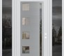 Modern Steel Front Door Diamond C3 64" x 96" white/white clear Glass Panel stainless steel LHI with 2 Sidelites and Transom mirrored Glass