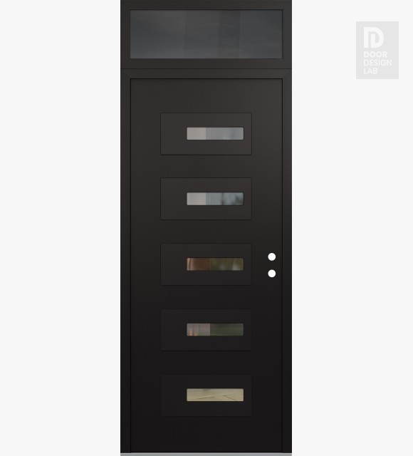 Modern Steel Front Door Diamond D6 36" x 96" black/black clear Glass Panel black LHI with Transom mirrored Glass