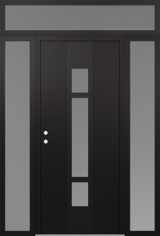 DIAMOND A9 68" X 96" BLACK/WHITE FROSTED GLASS PANEL BLACK RHI WITH 2 SIDELITES AND TRANSOM FROSTED GLASS