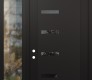 Modern Steel Front Door Diamond C8 52" x 96" black/black mirrored Glass Panel black RHI with Sidelite and Transom clear Glass