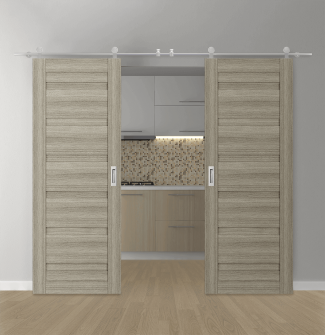 DOUBLE BARN DOOR LOUVER SHAMBOR 36" X 80" X 1 3/4" STAINLESS STEEL HARDWARE