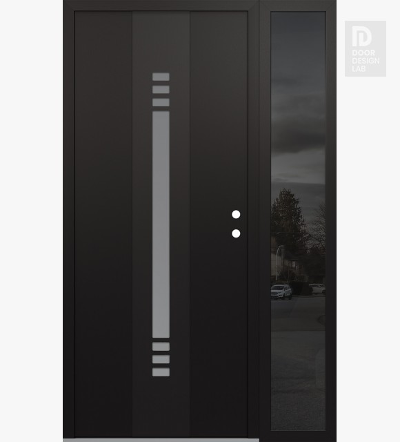 Modern Steel Front Door DIAMOND A5 50" X 80" BLACK/WHITE FROSTED GLASS PANEL BLACK LHI WITH SIDELITE MIRRORED GLASS