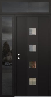 DIAMOND A12 48" X 96" BLACK/BLACK CLEAR GLASS PANEL BLACK RHI WITH SIDELITE AND TRANSOM MIRRORED GLASS