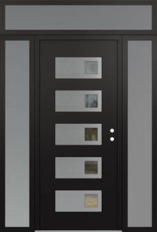 Diamond D2 60" x 96" black/black clear Glass Panel stainless steel LHI with 2 Sidelites and Transom frosted Glass