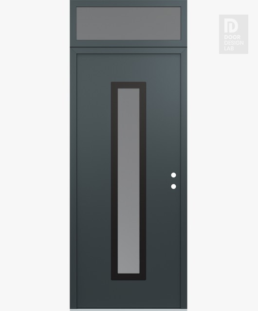Modern Steel Front Door DIAMOND A11 36" X 96" ANTHRACITE/ANTHRACITE FROSTED GLASS PANEL BLACK LHI WITH TRANSOM FROSTED GLASS