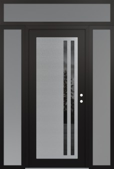 Diamond C6 60" x 96" black/black mirrored Glass Panel stainless steel LHI with 2 Sidelites and Transom frosted Glass