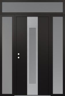 DIAMOND A1 64" X 96" BLACK/WHITE FROSTED GLASS PANEL STAINLESS STEEL RHI WITH 2 SIDELITES AND TRANSOM FROSTED GLASS