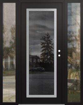 Diamond C1 60" x 80" black/black mirrored Glass Panel stainless steel LHI with 2 Sidelites clear Glass