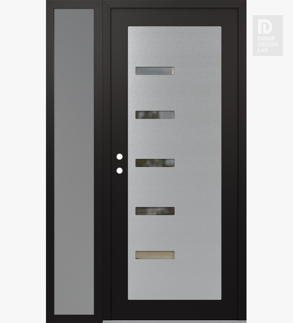 Modern Steel Front Door Diamond C8 52" x 80" black/black clear Glass Panel stainless steel RHI with Sidelite frosted Glass