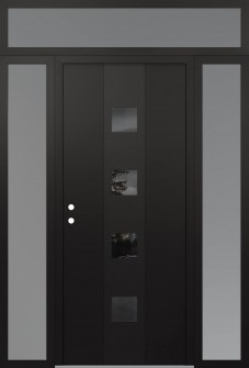 DIAMOND A12 60" X 96" BLACK/BLACK MIRRORED GLASS PANEL BLACK RHI WITH 2 SIDELITES AND TRANSOM FROSTED GLASS