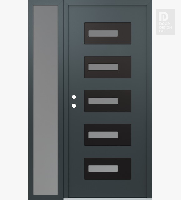 Modern Steel Front Door Diamond D6 48" x 80" anthracite/anthracite frosted Glass Panel black RHI with Sidelite frosted Glass