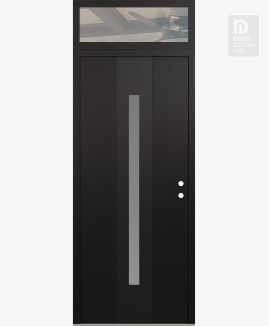 Modern Steel Front Door DIAMOND A2 36" X 96" BLACK/WHITE FROSTED GLASS PANEL BLACK LHI WITH TRANSOM CLEAR GLASS