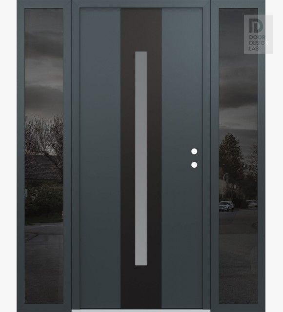Modern Steel Front Door DIAMOND A2 68" X 80" ANTHRACITE/ANTHRACITE FROSTED GLASS PANEL BLACK LHI WITH 2 SIDELITES MIRRORED GLASS