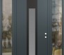 Modern Steel Front Door DIAMOND A1 68" X 96" ANTHRACITE/ANTHRACITE FROSTED GLASS PANEL BLACK LHI WITH 2 SIDELITES AND TRANSOM CLEAR GLASS