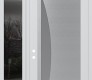 Modern Steel Front Door Diamond C13 52" x 96" white/white frosted Glass Panel stainless steel RHI with Sidelite and Transom mirrored Glass
