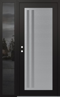 Diamond C6 48" x 80" black/white frosted Glass Panel stainless steel RHI with Sidelite mirrored Glass