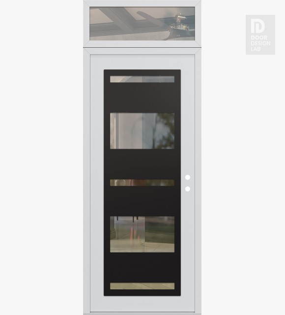 Modern Steel Front Door Diamond C10 36" x 96" white/white clear Glass Panel black LHI with Transom clear Glass