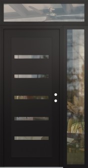 Diamond C7 50" x 96" black/black clear Glass Panel black LHI with Sidelite and Transom clear Glass