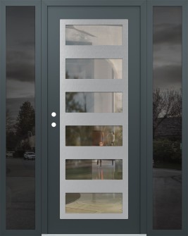 Diamond C9 68" x 80" anthracite/anthracite clear Glass Panel stainless steel RHI with 2 Sidelites mirrored Glass